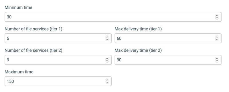 Example configuration for estimated delivery times