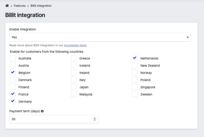 Billit integration configuration